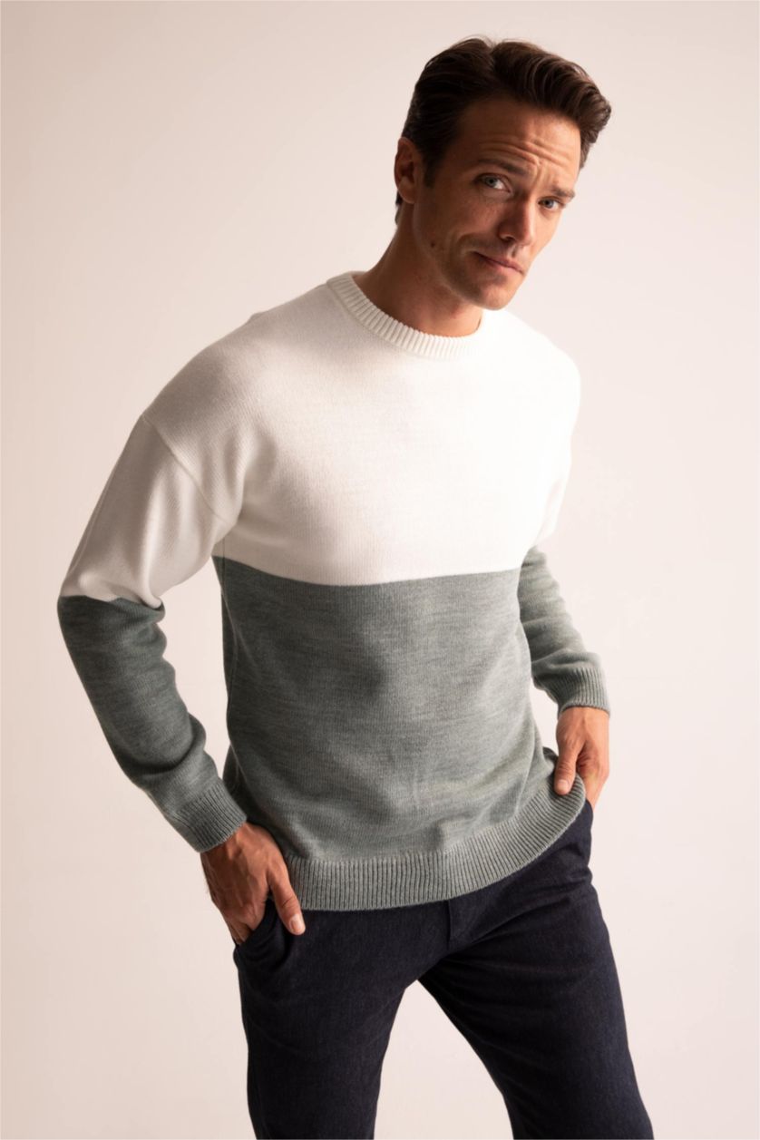 HOMME Bleu Pull Ample En Maille À Col Rond