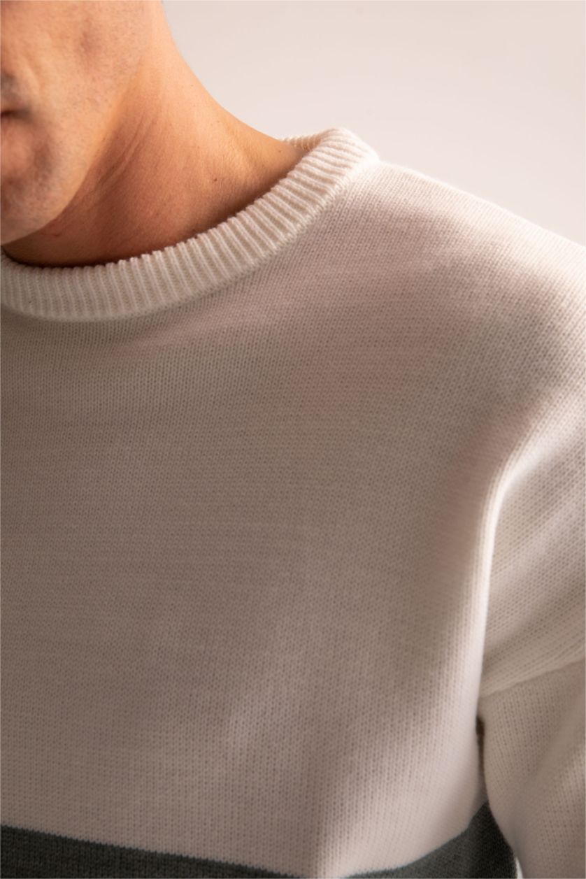 HOMME Bleu Pull Ample En Maille À Col Rond