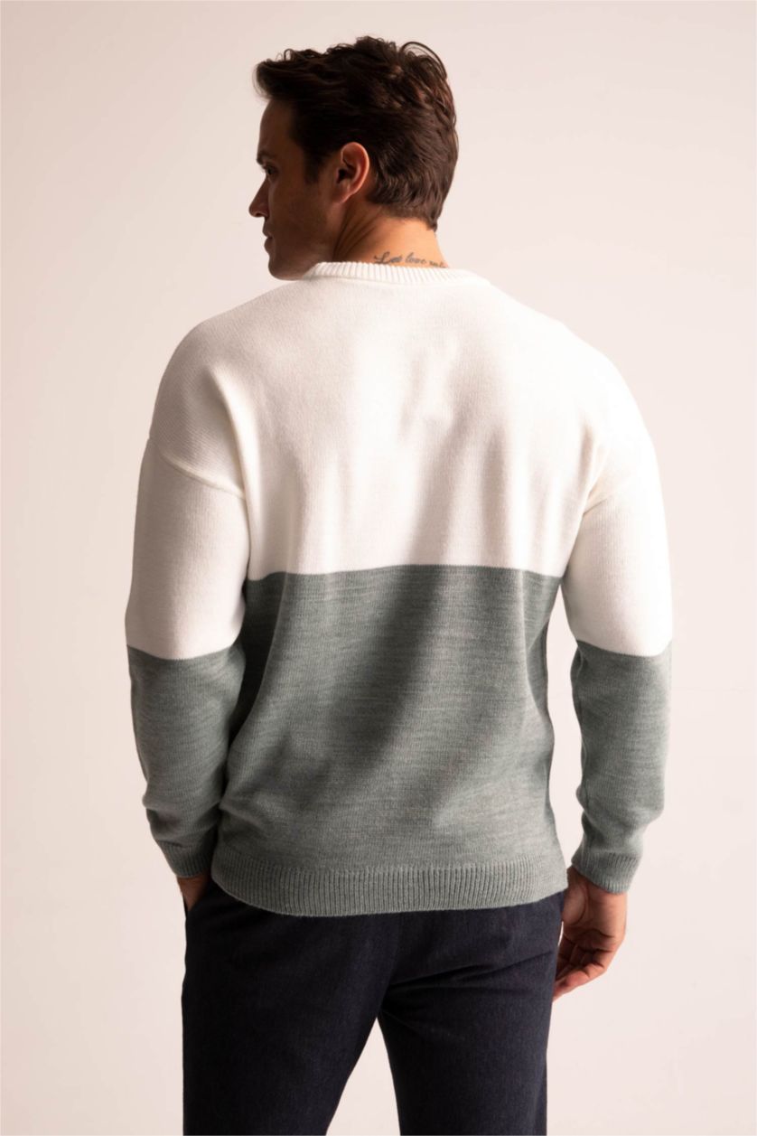 HOMME Bleu Pull Ample En Maille À Col Rond