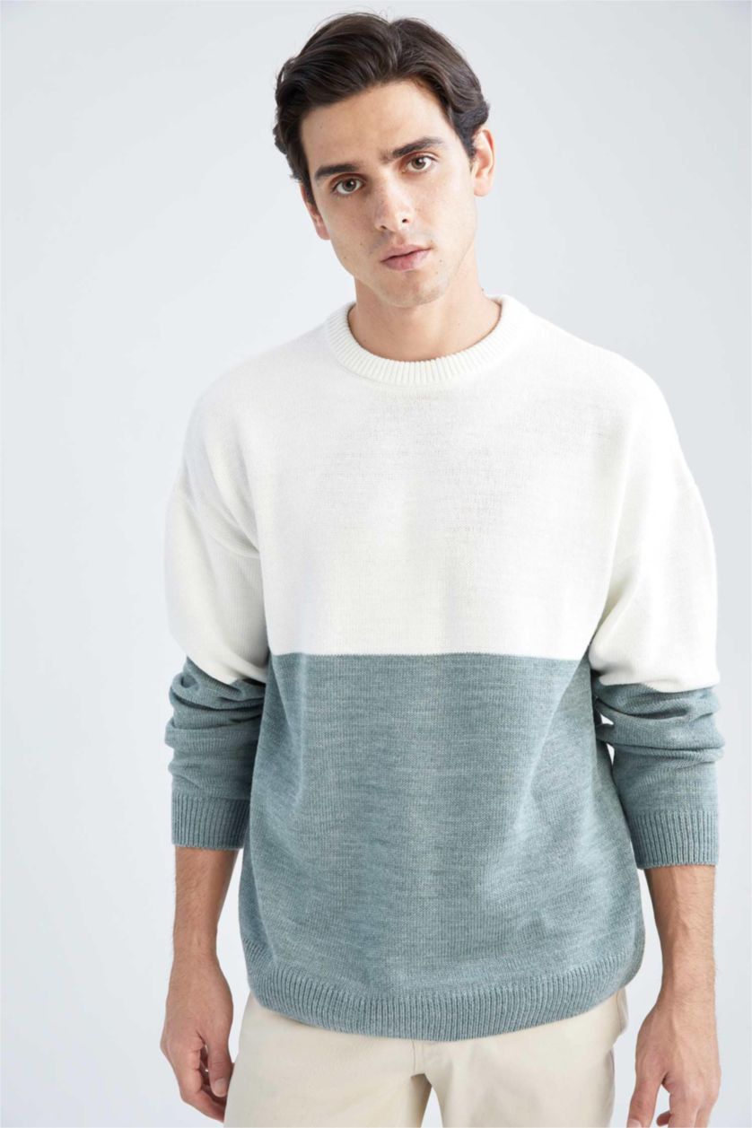 HOMME Bleu Pull Ample En Maille À Col Rond