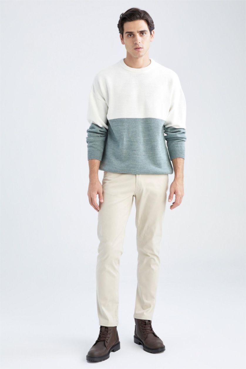 HOMME Bleu Pull Ample En Maille À Col Rond