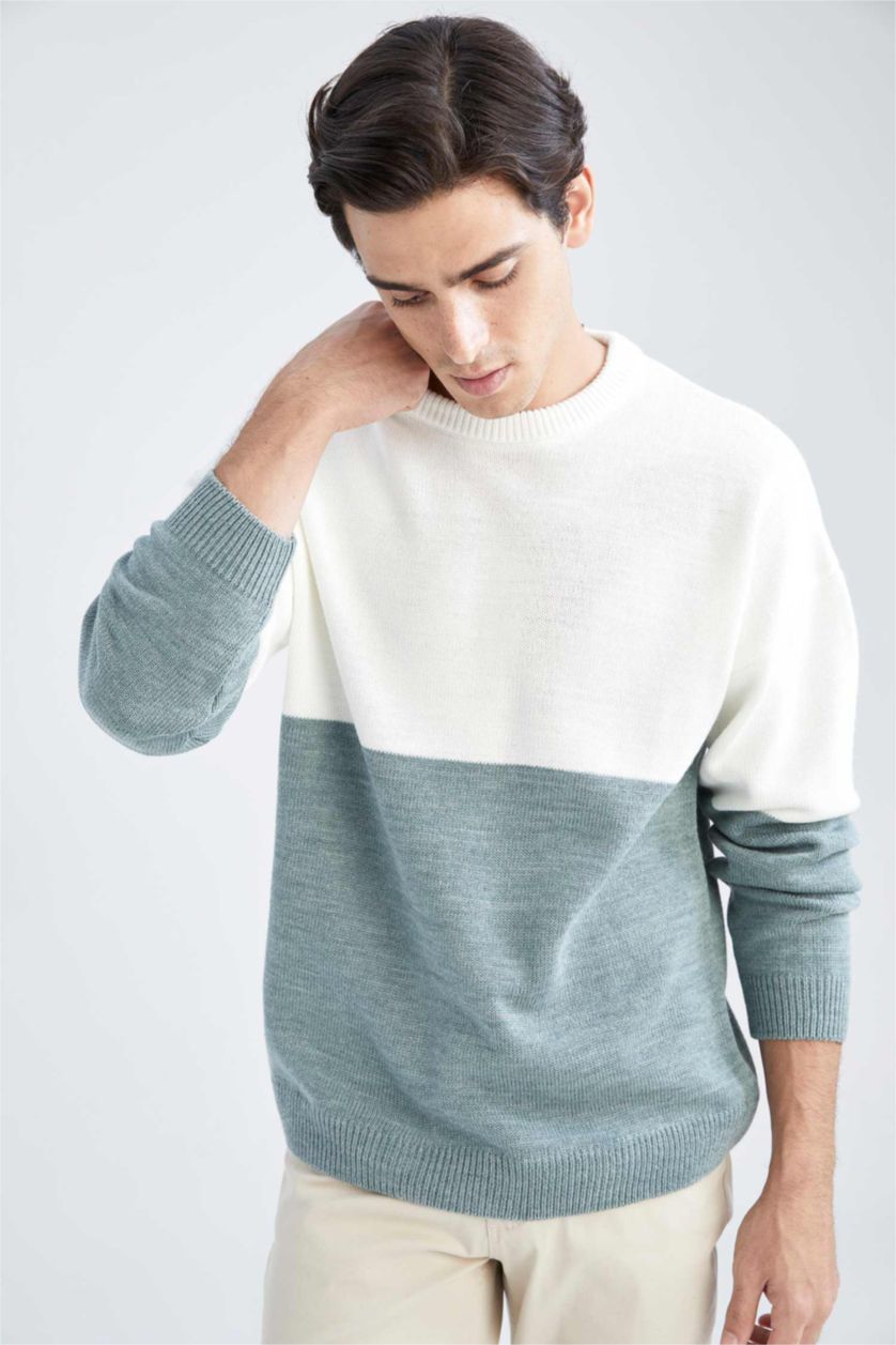 HOMME Bleu Pull Ample En Maille À Col Rond