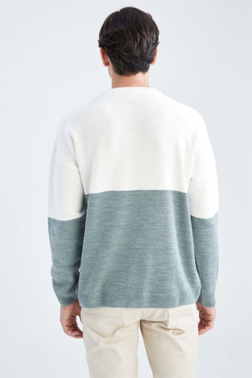 HOMME Bleu Pull Ample En Maille À Col Rond