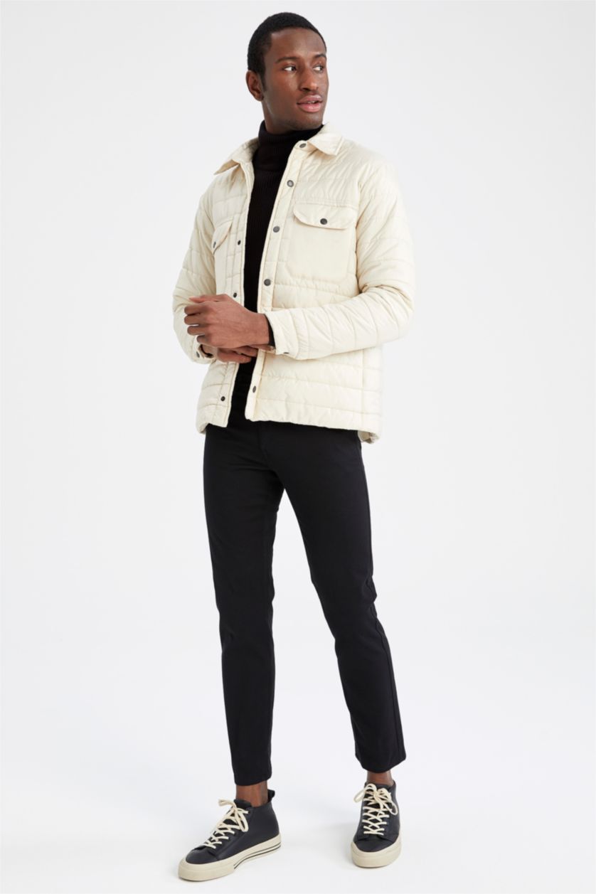 HOMME Beige Veste Matelassée Déperlante Col Polo Coupe Slim