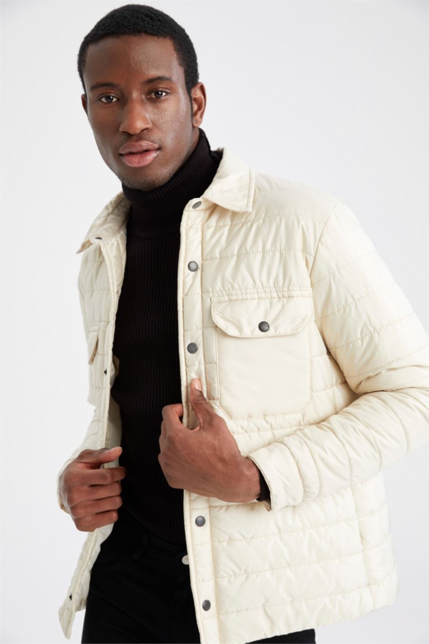 HOMME Beige Veste Matelassée Déperlante Col Polo Coupe Slim