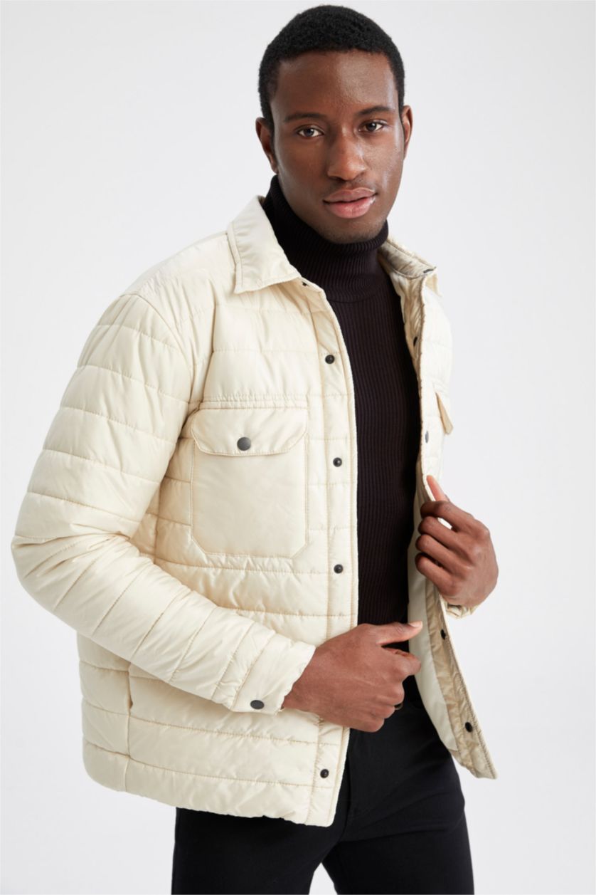 HOMME Beige Veste Matelassée Déperlante Col Polo Coupe Slim