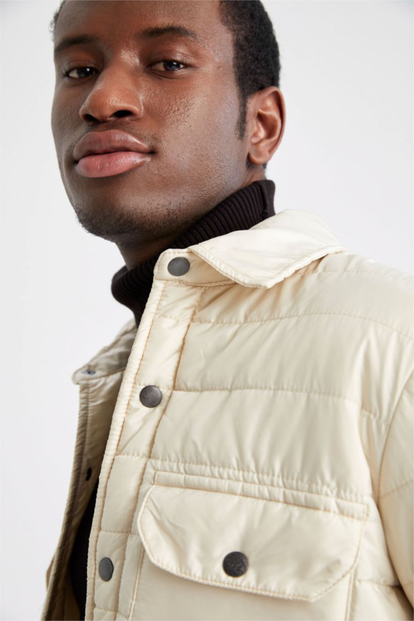 HOMME Beige Veste Matelassée Déperlante Col Polo Coupe Slim