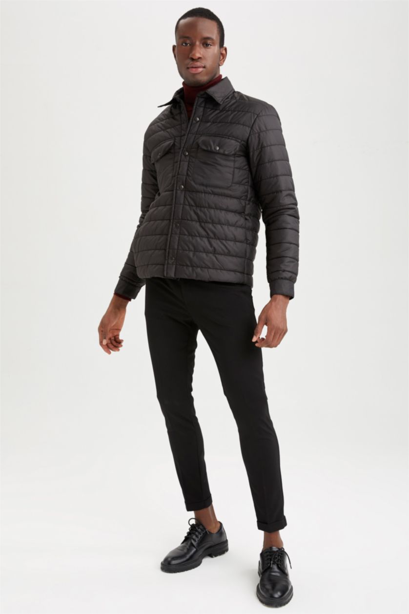 HOMME Noir Chemise Jaquette Coupe slim raccourcie Col Polo