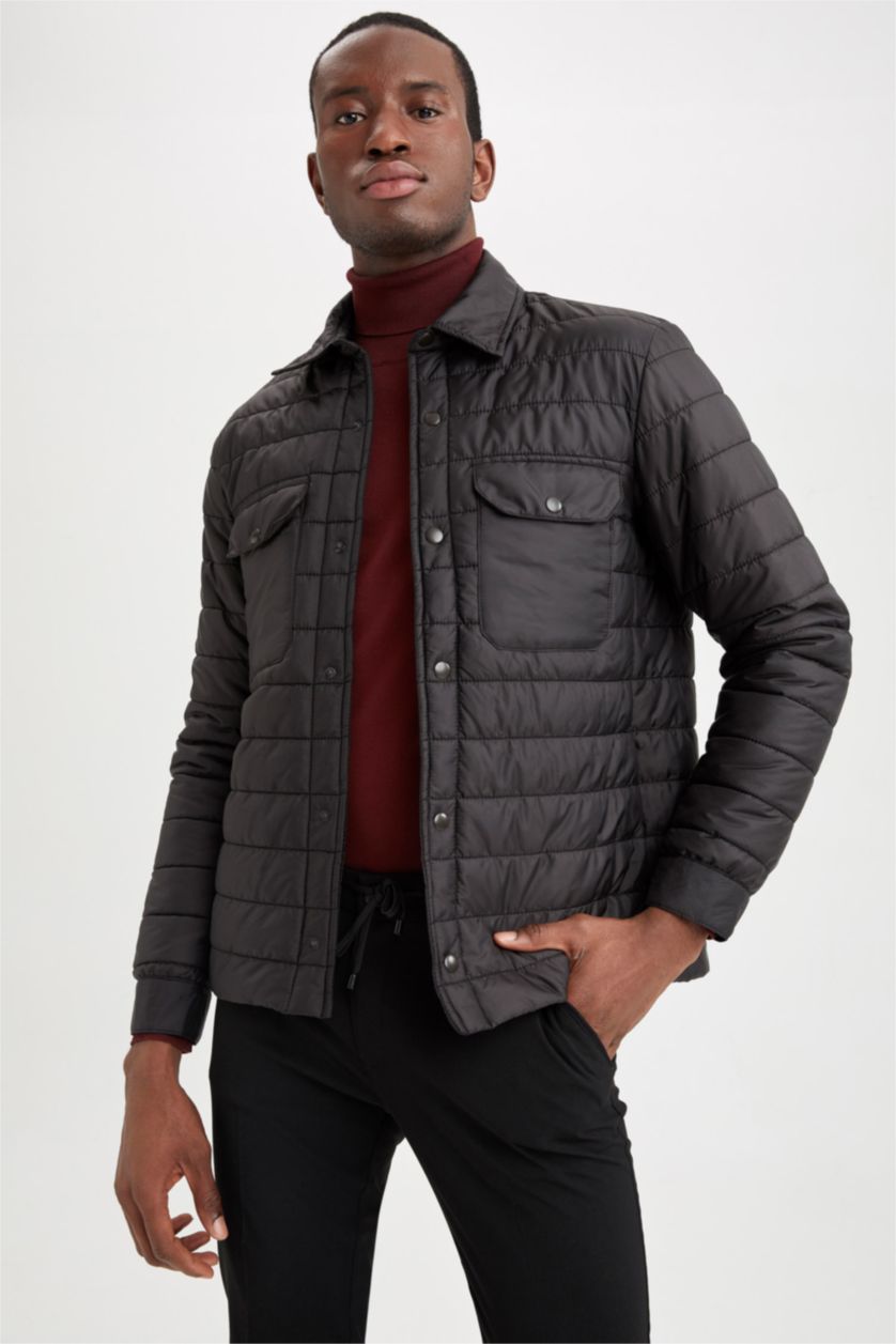 HOMME Noir Chemise Jaquette Coupe slim raccourcie Col Polo