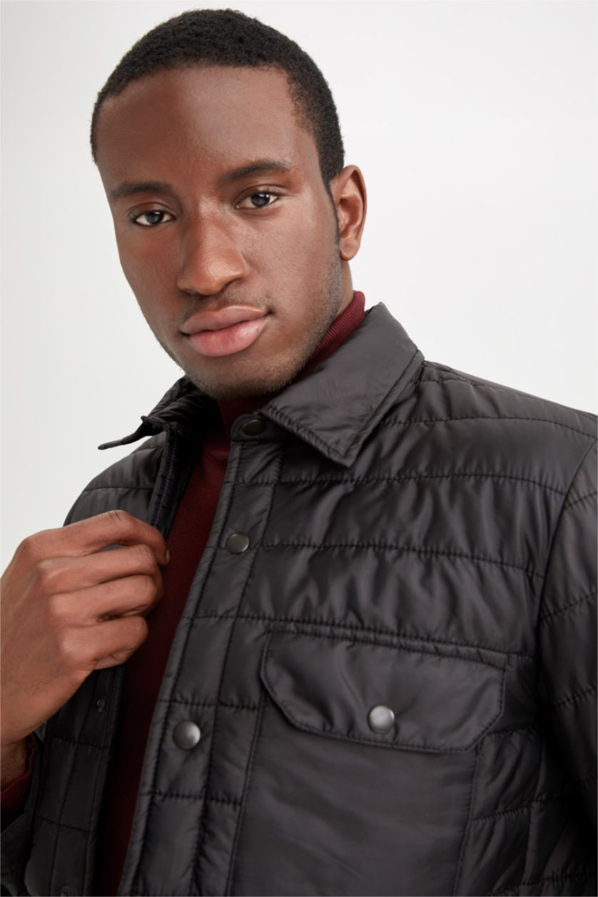 HOMME Noir Chemise Jaquette Coupe slim raccourcie Col Polo