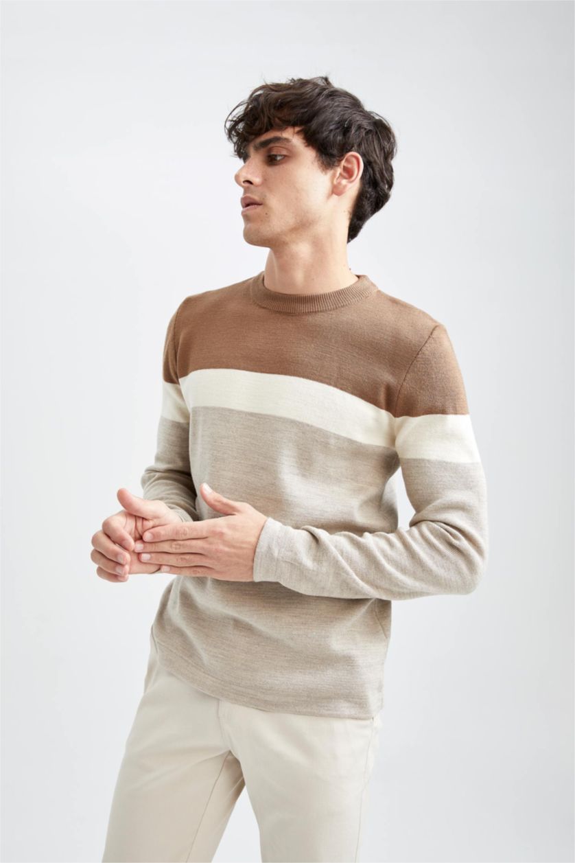 HOMME Marron Pull Tricot Col rond