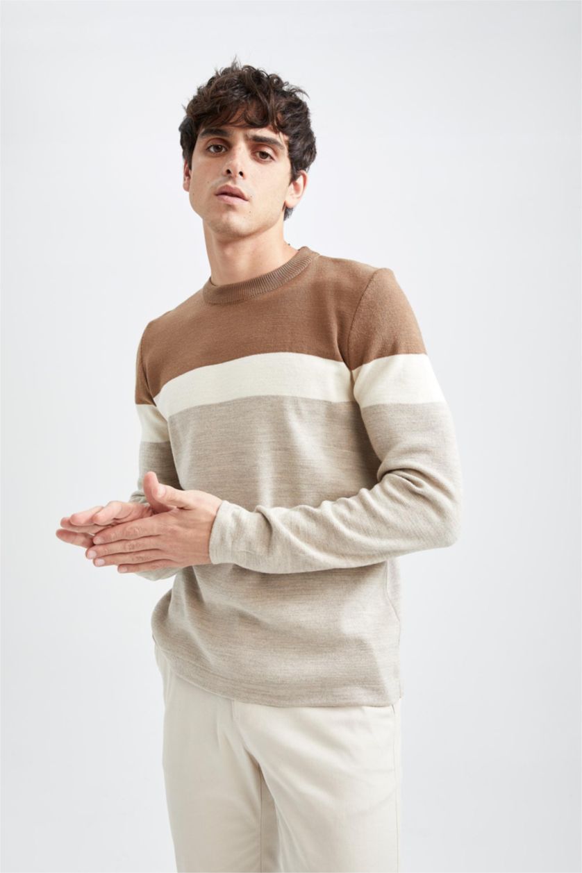 HOMME Marron Pull Tricot Col rond