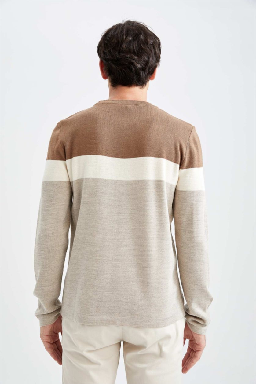 HOMME Marron Pull Tricot Col rond