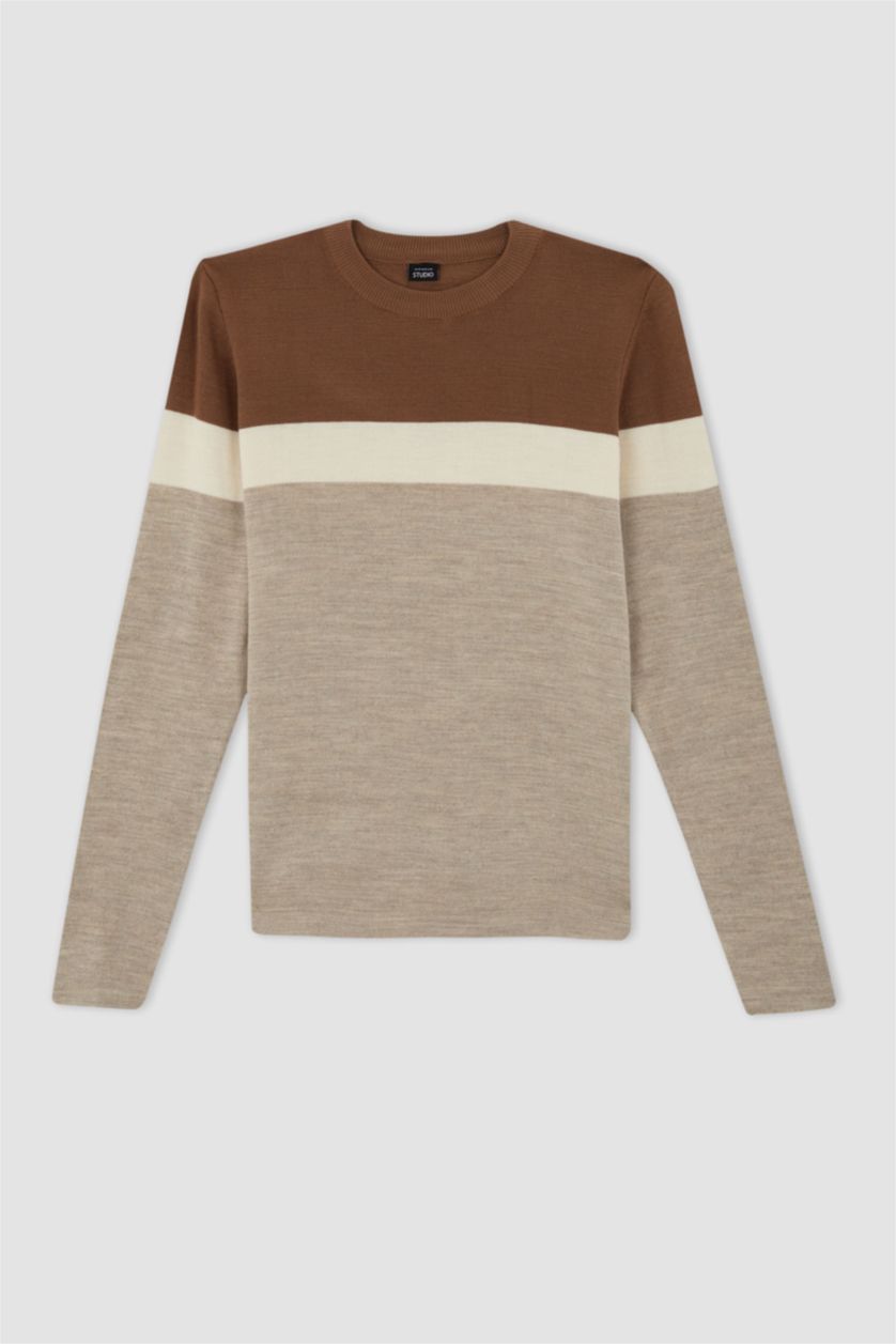 HOMME Marron Pull Tricot Col rond