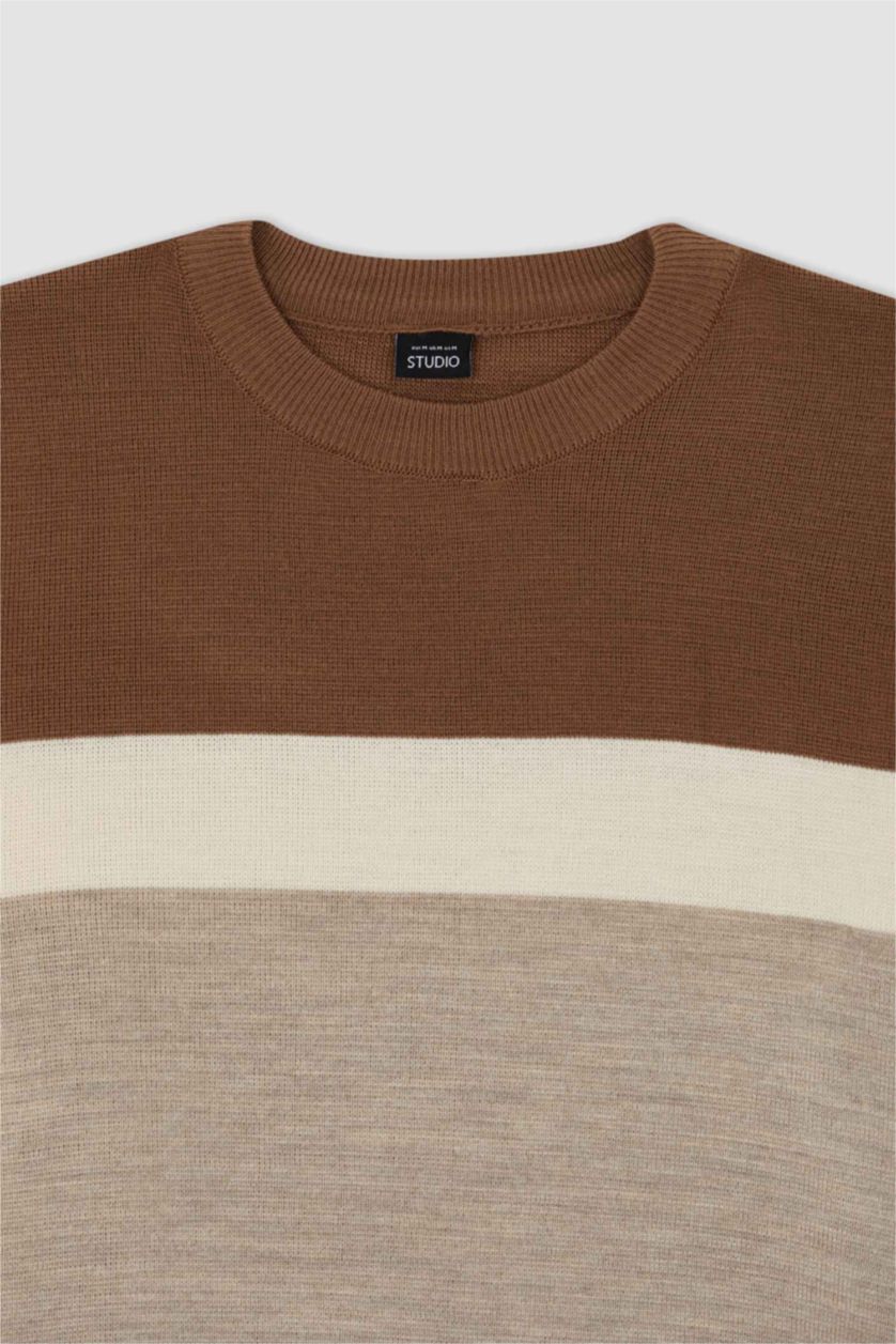HOMME Marron Pull Tricot Col rond