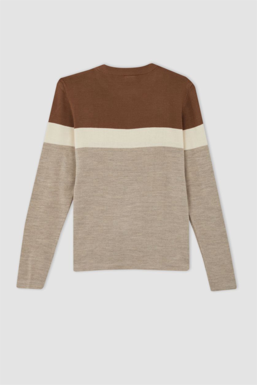 HOMME Marron Pull Tricot Col rond