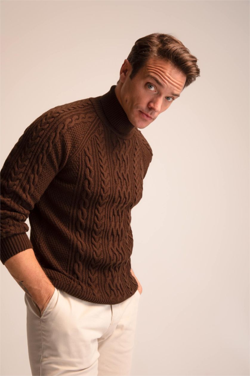 HOMME Marron Pull Col roulé