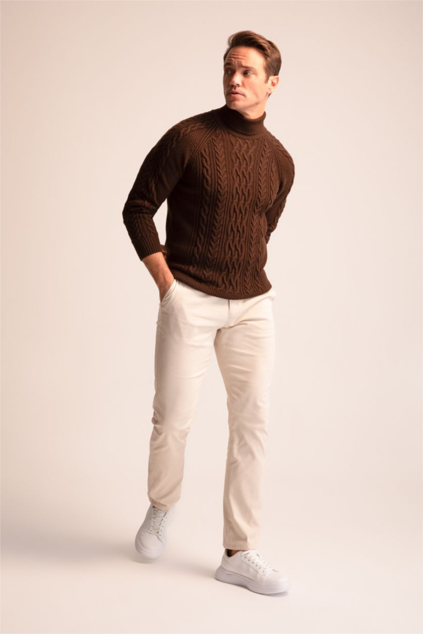 HOMME Marron Pull Col roulé