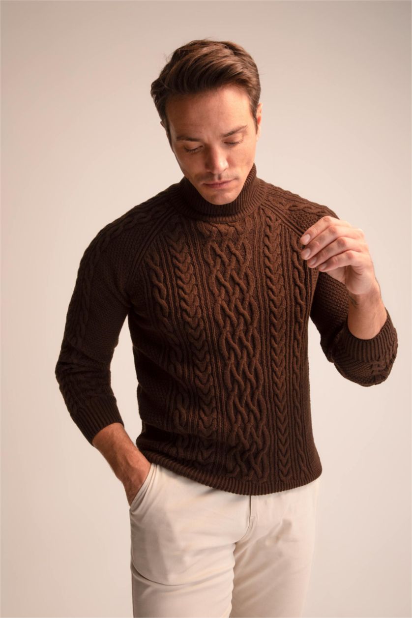 HOMME Marron Pull Col roulé