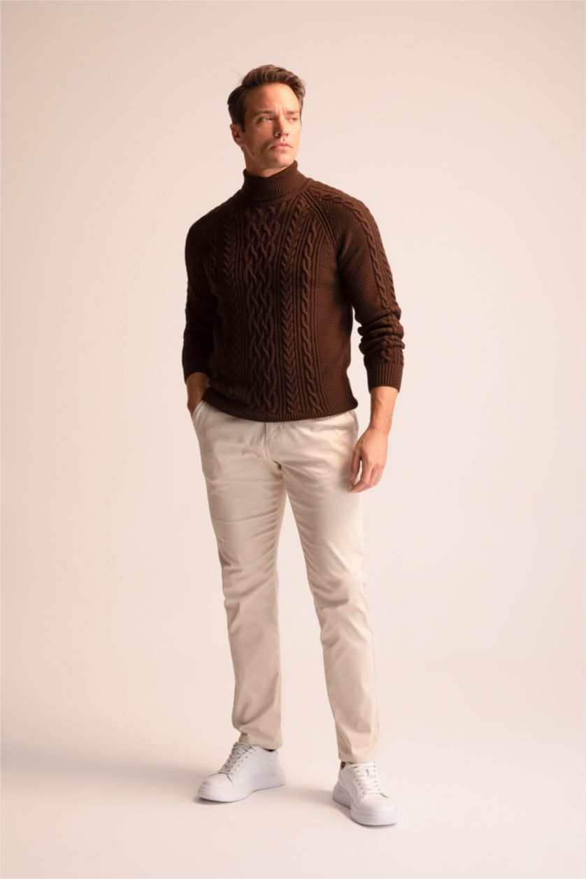 HOMME Marron Pull Col roulé