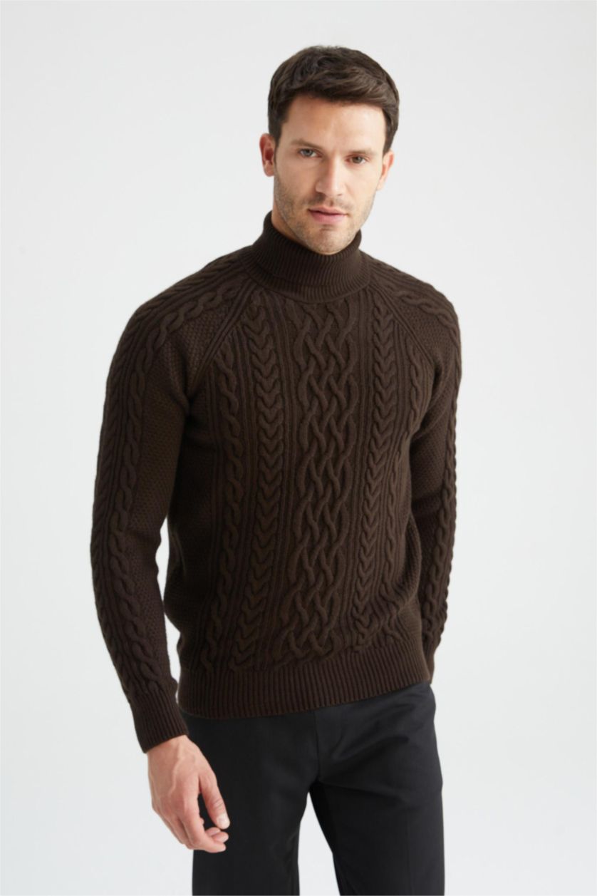 HOMME Marron Pull Col roulé