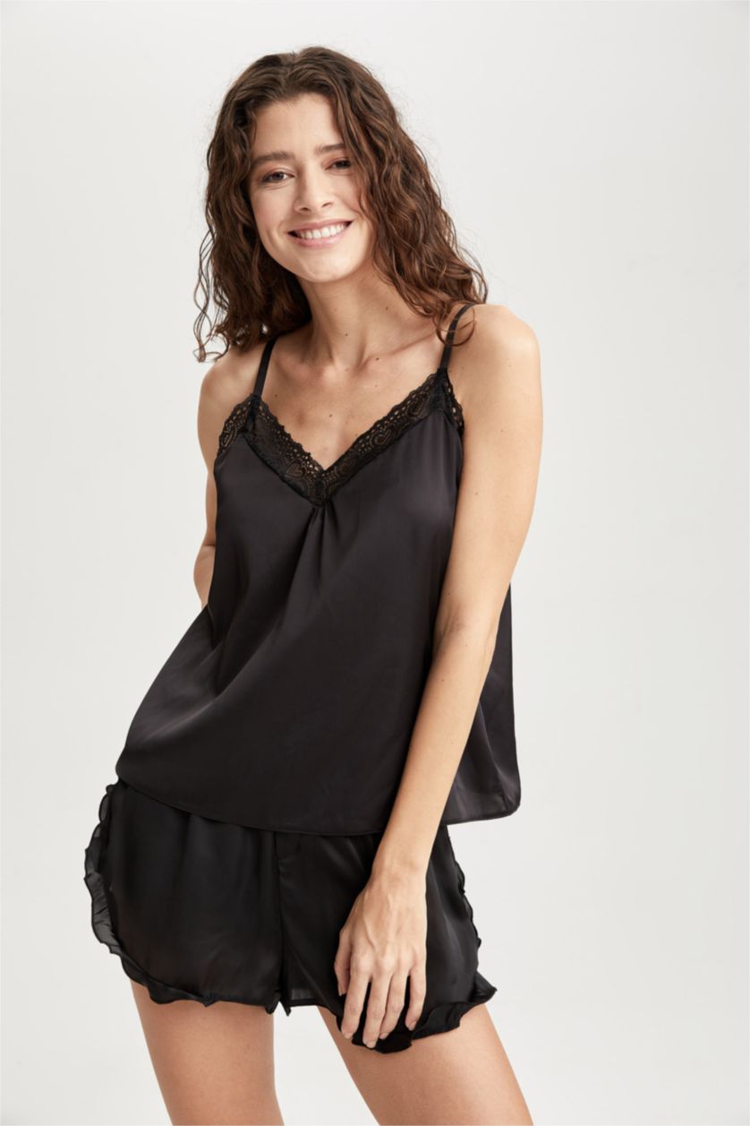 Kadın Siyah Saten 2'li Takım