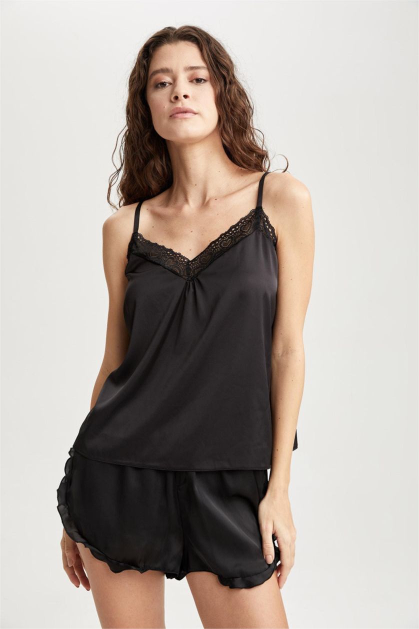 Kadın Siyah Saten 2'li Takım