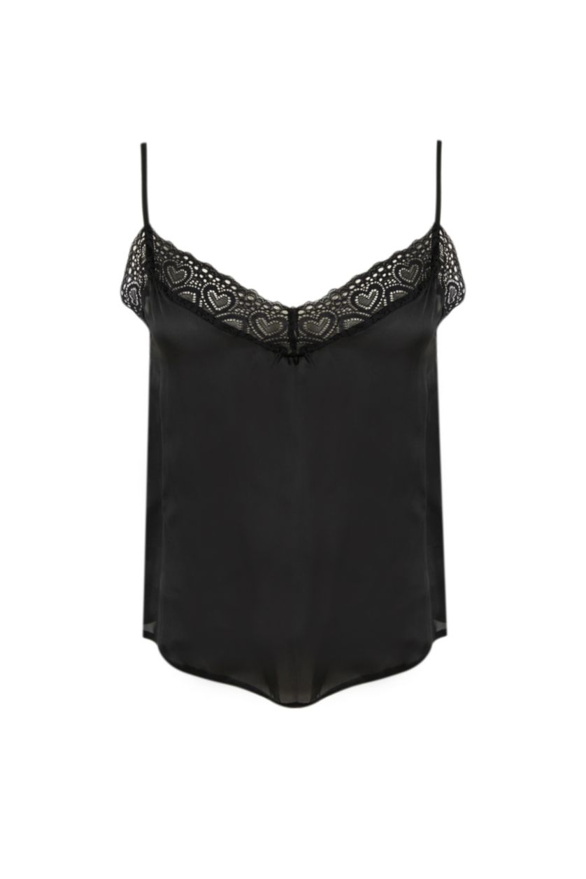 Kadın Siyah Saten 2'li Takım