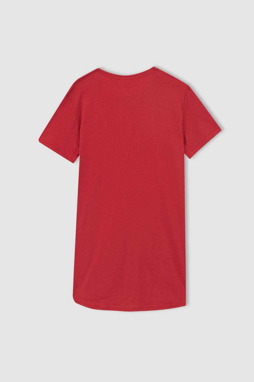 Kadın Kırmızı Fall in Love Regular Fit Sevgililer Günü Mickey Mouse Kısa Kollu %100 Pamuk Gecelik