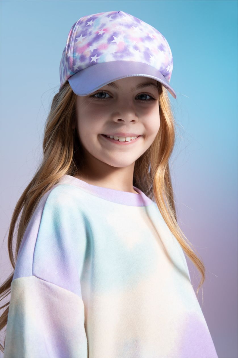 Kız Çocuk - Genç Kız Açık Mavi Kız Çocuk Batik Desenli Balon Kollu Crop Sweatshirt