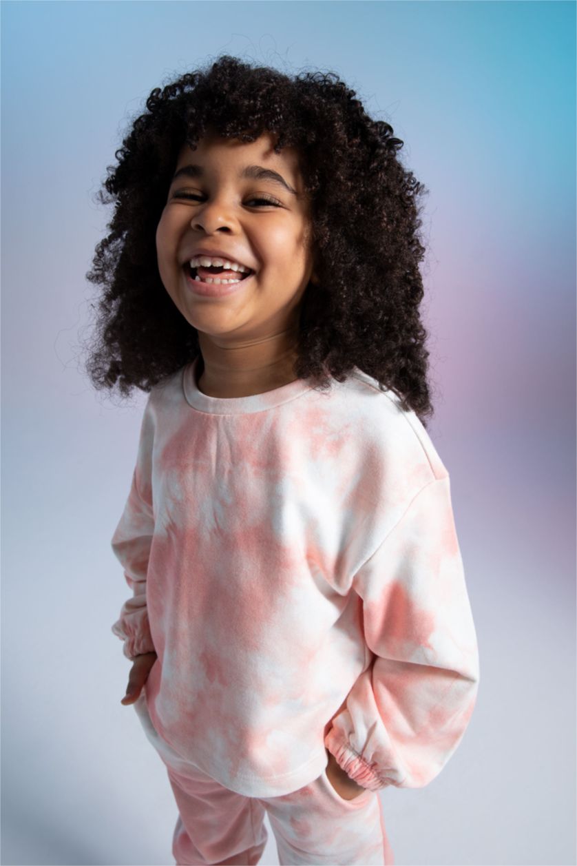 Girls & Teens Pink Girl Long Sleeve Batik Print Crop Sweatshirt