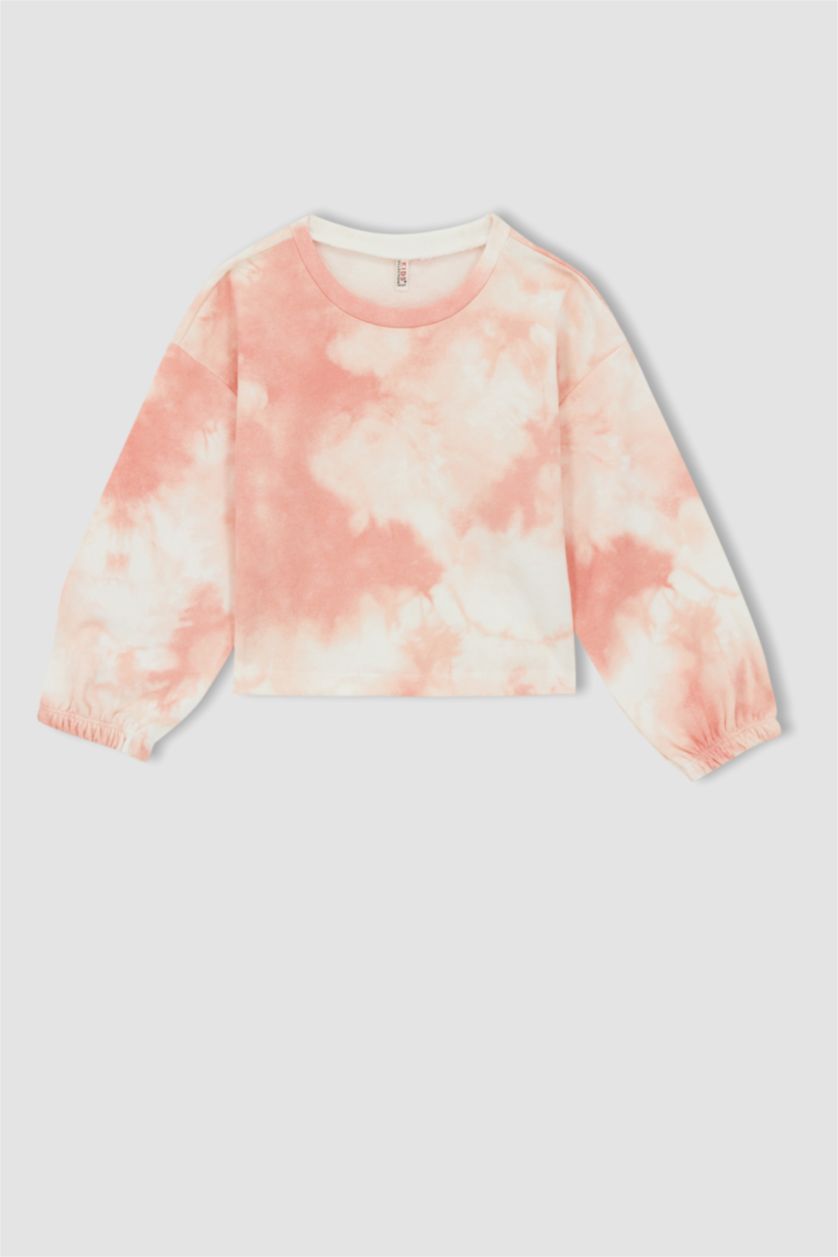 Girls & Teens Pink Girl Long Sleeve Batik Print Crop Sweatshirt