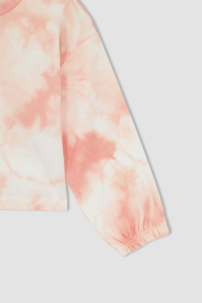 Girls & Teens Pink Girl Long Sleeve Batik Print Crop Sweatshirt