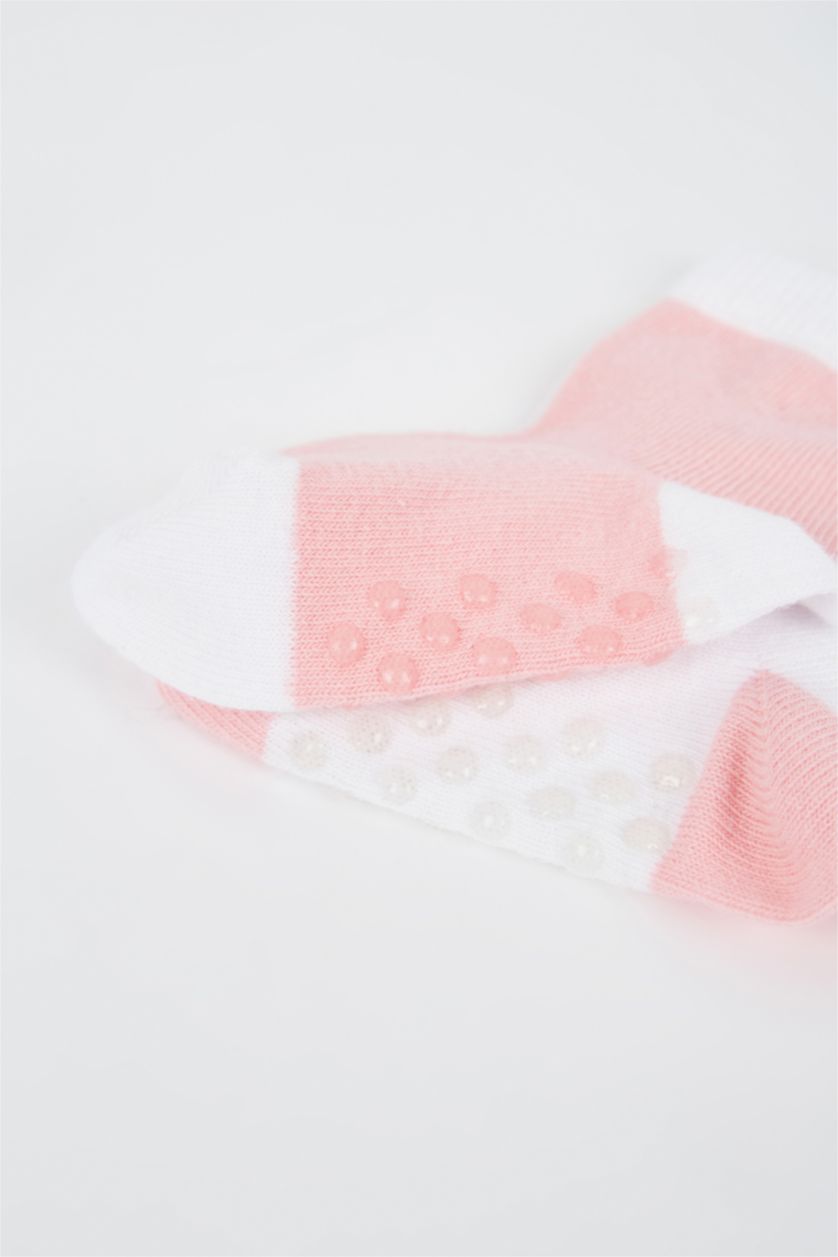 BÉBÉ FILLE Rose Lot de 3 paires de chaussettes longues en coton à semelle antidérapante pour bébé fille