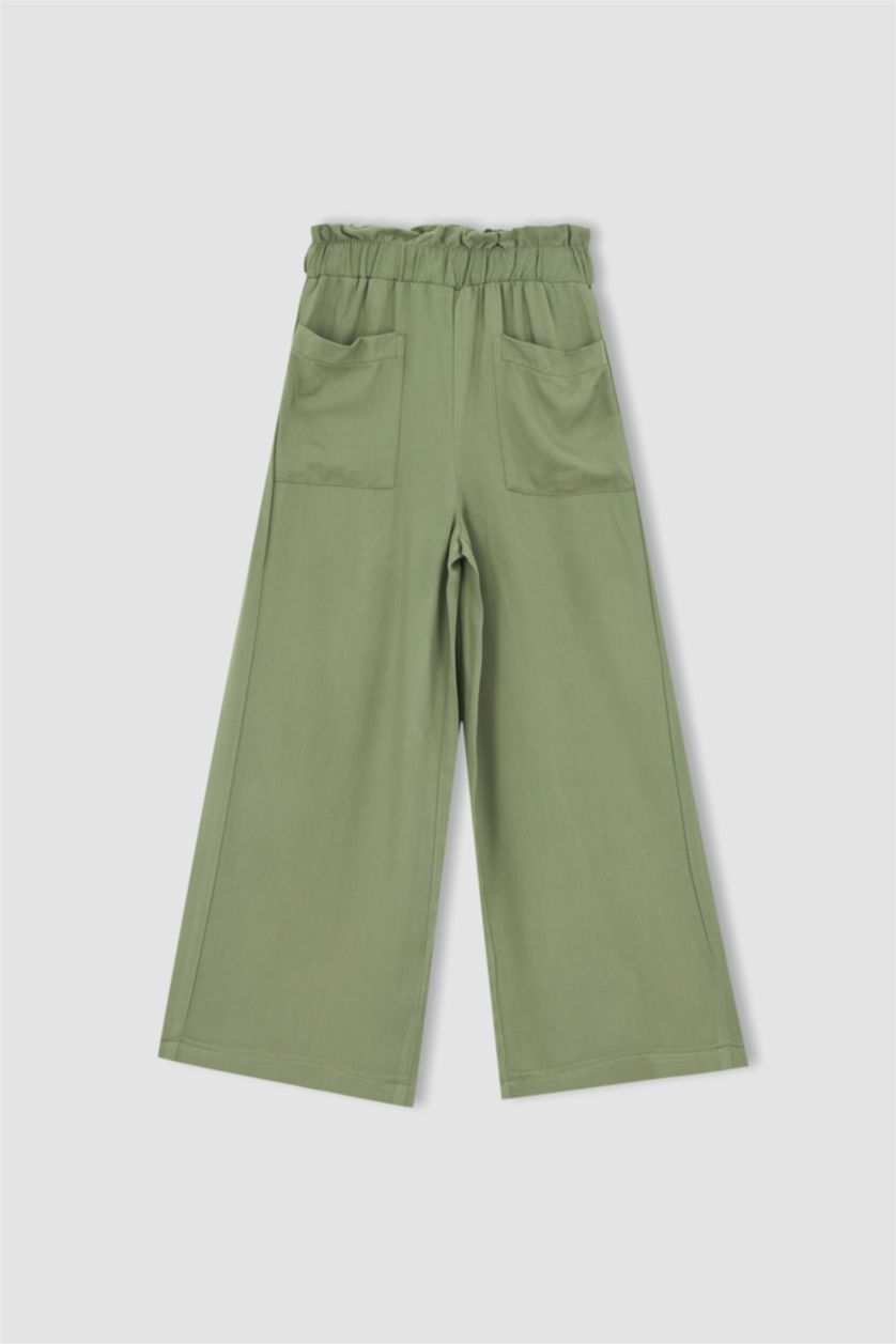 FILLES Kaki Large Pantalon Viscose Coupe Culotte