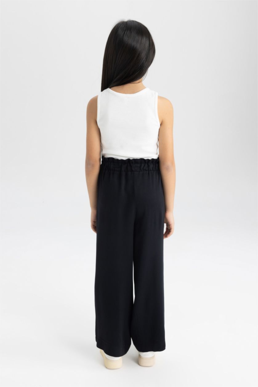 Kız Çocuk - Genç Kız Siyah Wıde Leg Geniş Paça Viskon Pantolon Kız Çocuk