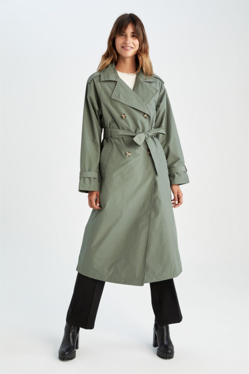 نساء أخضر غامق معطف ترانش قصة مريحة