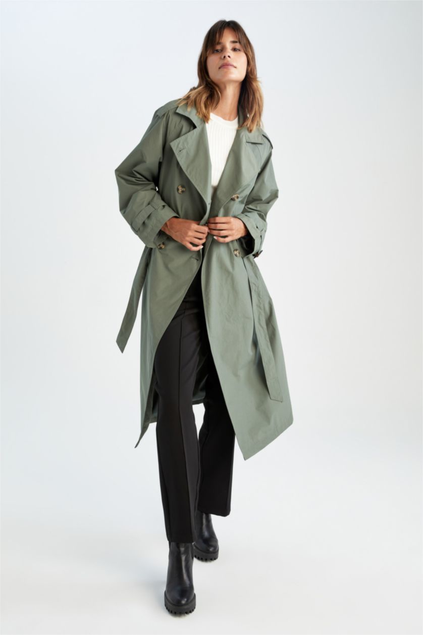 نساء أخضر غامق معطف ترانش قصة مريحة