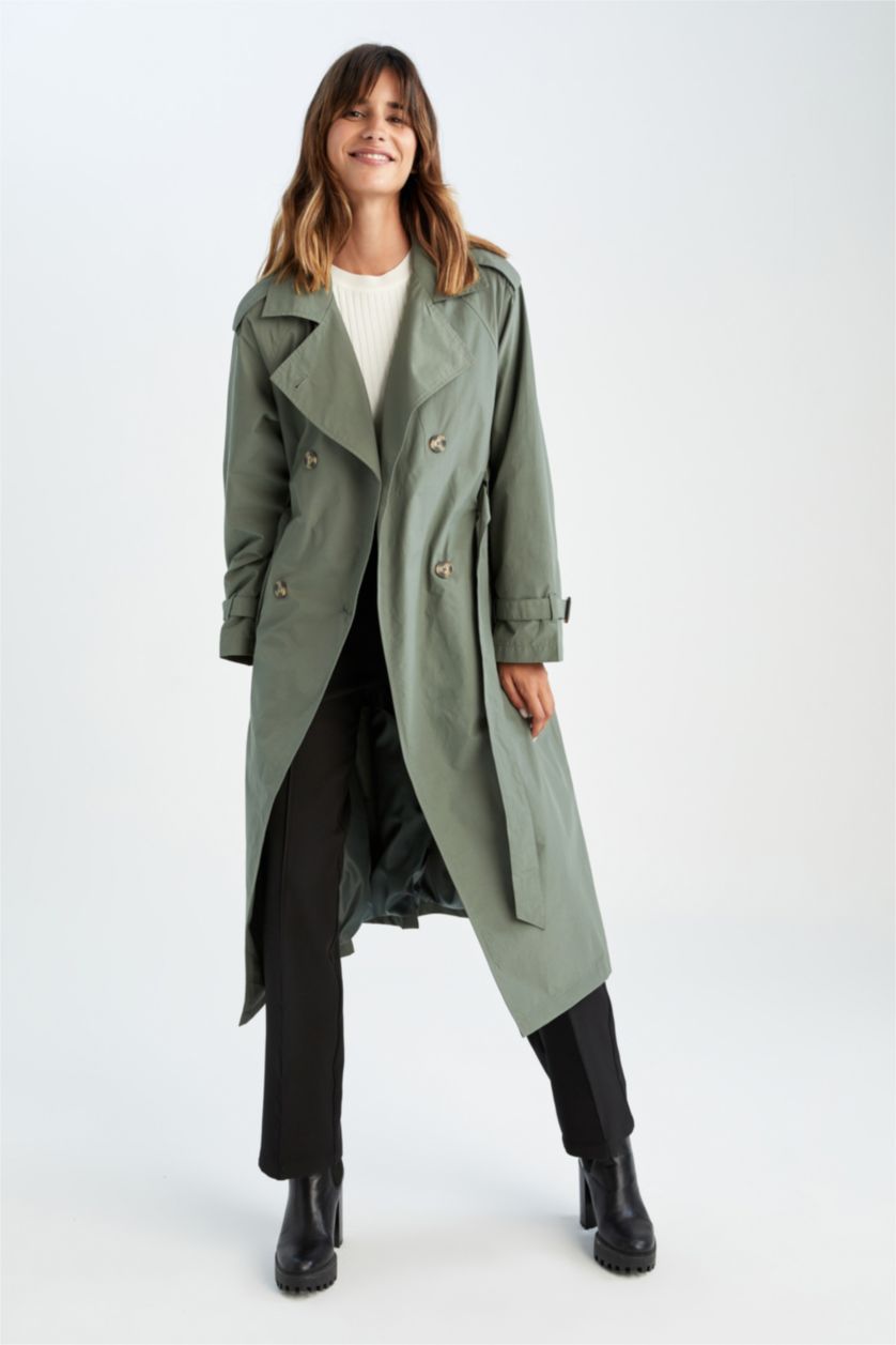 نساء أخضر غامق معطف ترانش قصة مريحة