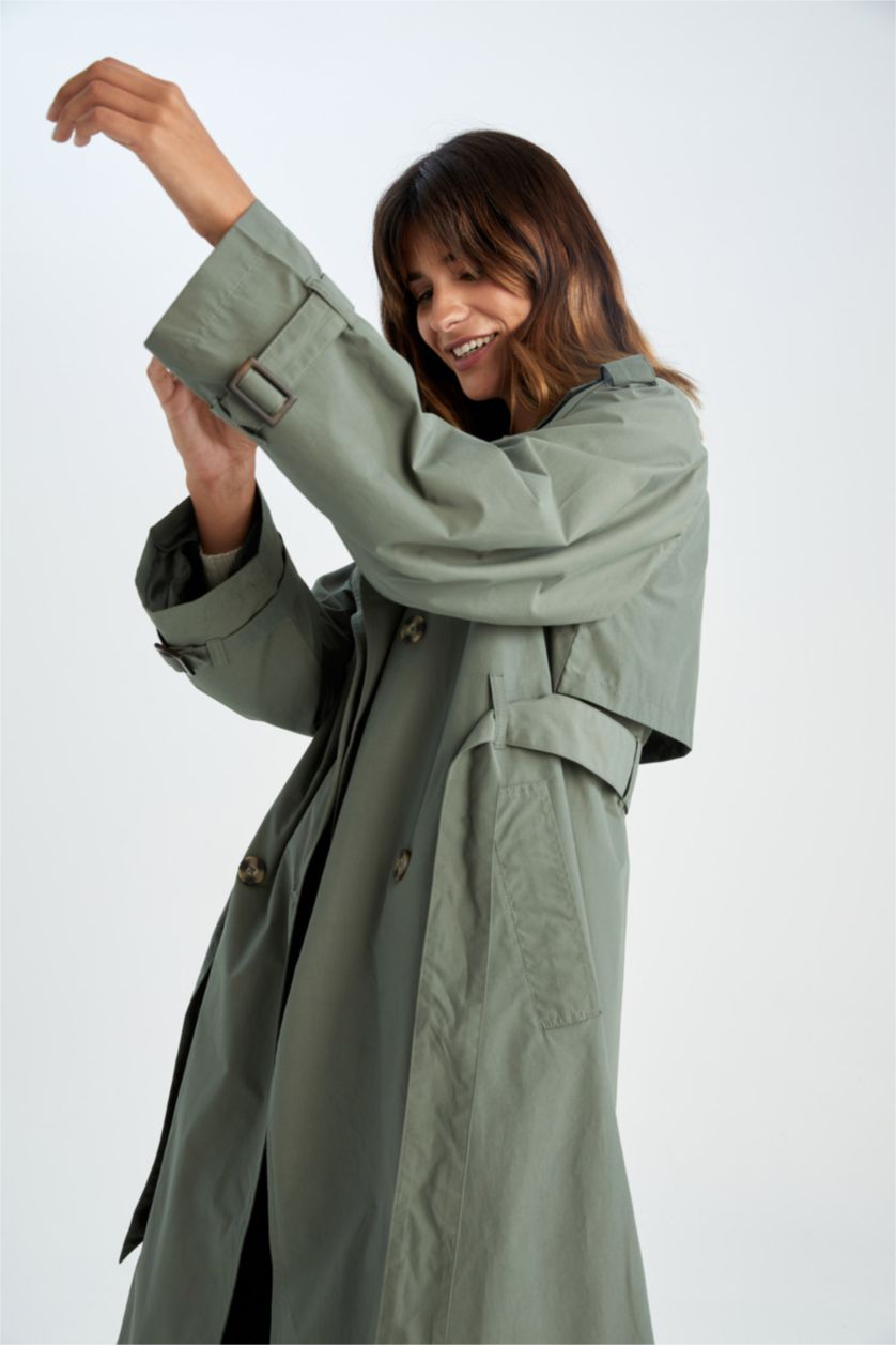 نساء أخضر غامق معطف ترانش قصة مريحة