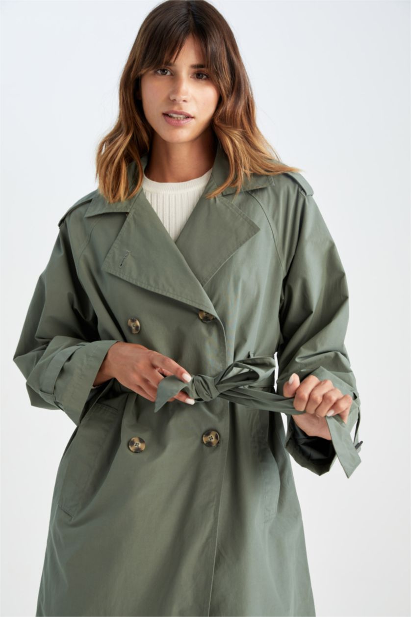 نساء أخضر غامق معطف ترانش قصة مريحة