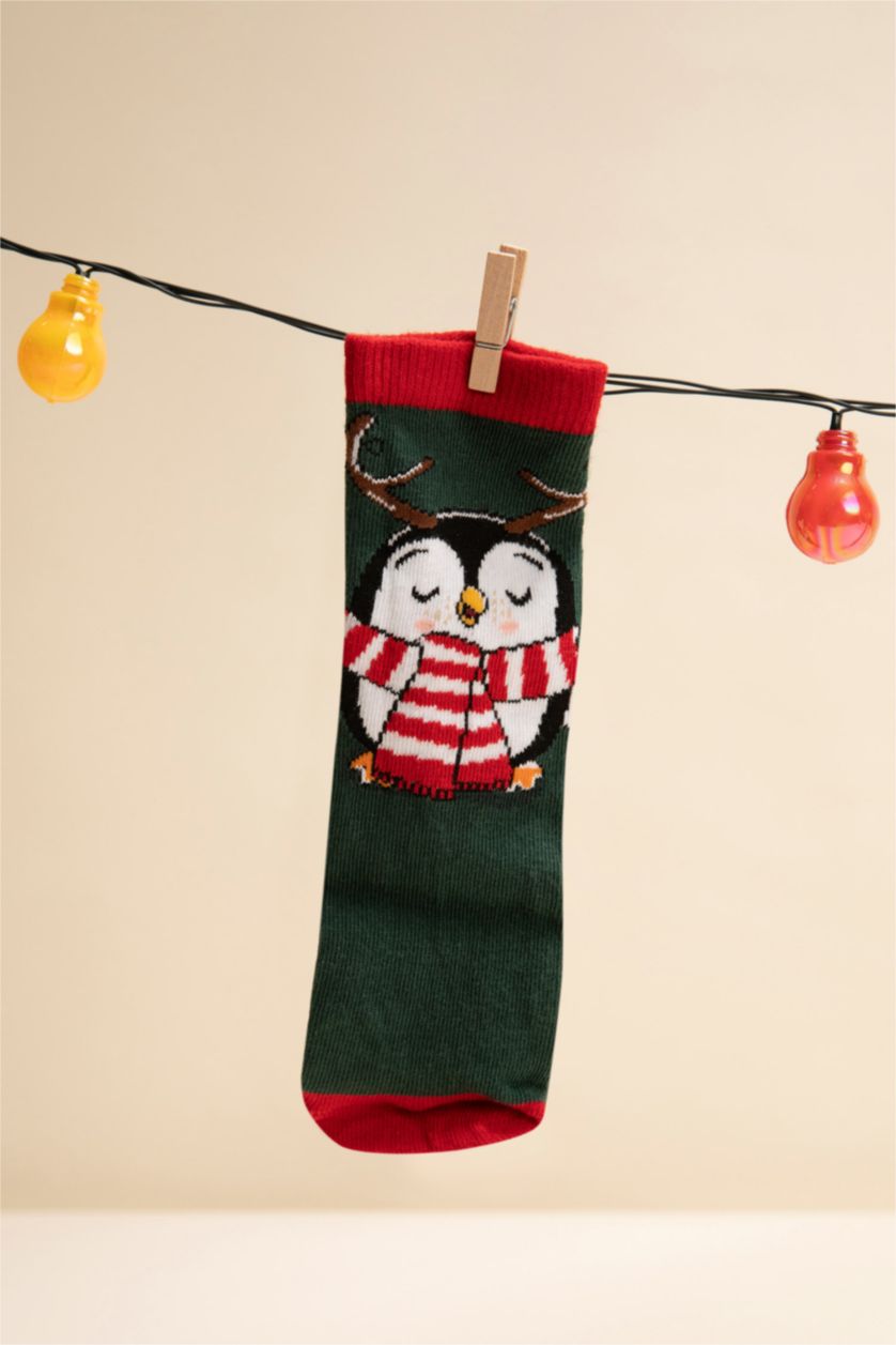 Kız Çocuk - Genç Kız Karma Kız Çocuk Yılbaşı Temalı Pamuklu 3'lü Uzun Çorap