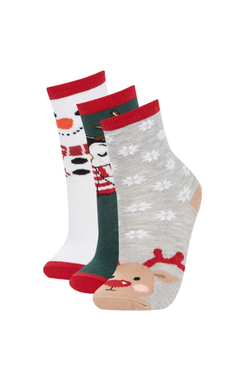 Kız Çocuk - Genç Kız Karma Kız Çocuk Yılbaşı Temalı Pamuklu 3'lü Uzun Çorap