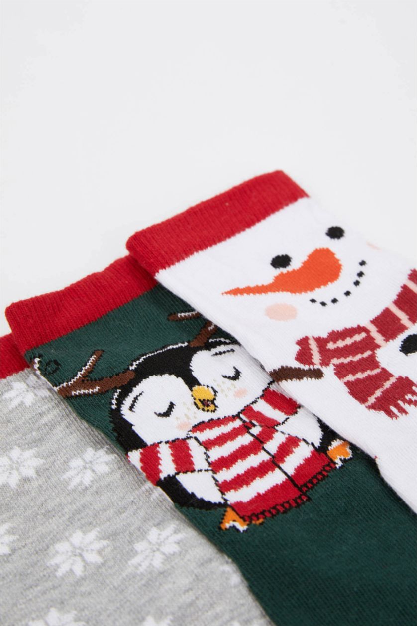 Kız Çocuk - Genç Kız Karma Kız Çocuk Yılbaşı Temalı Pamuklu 3'lü Uzun Çorap