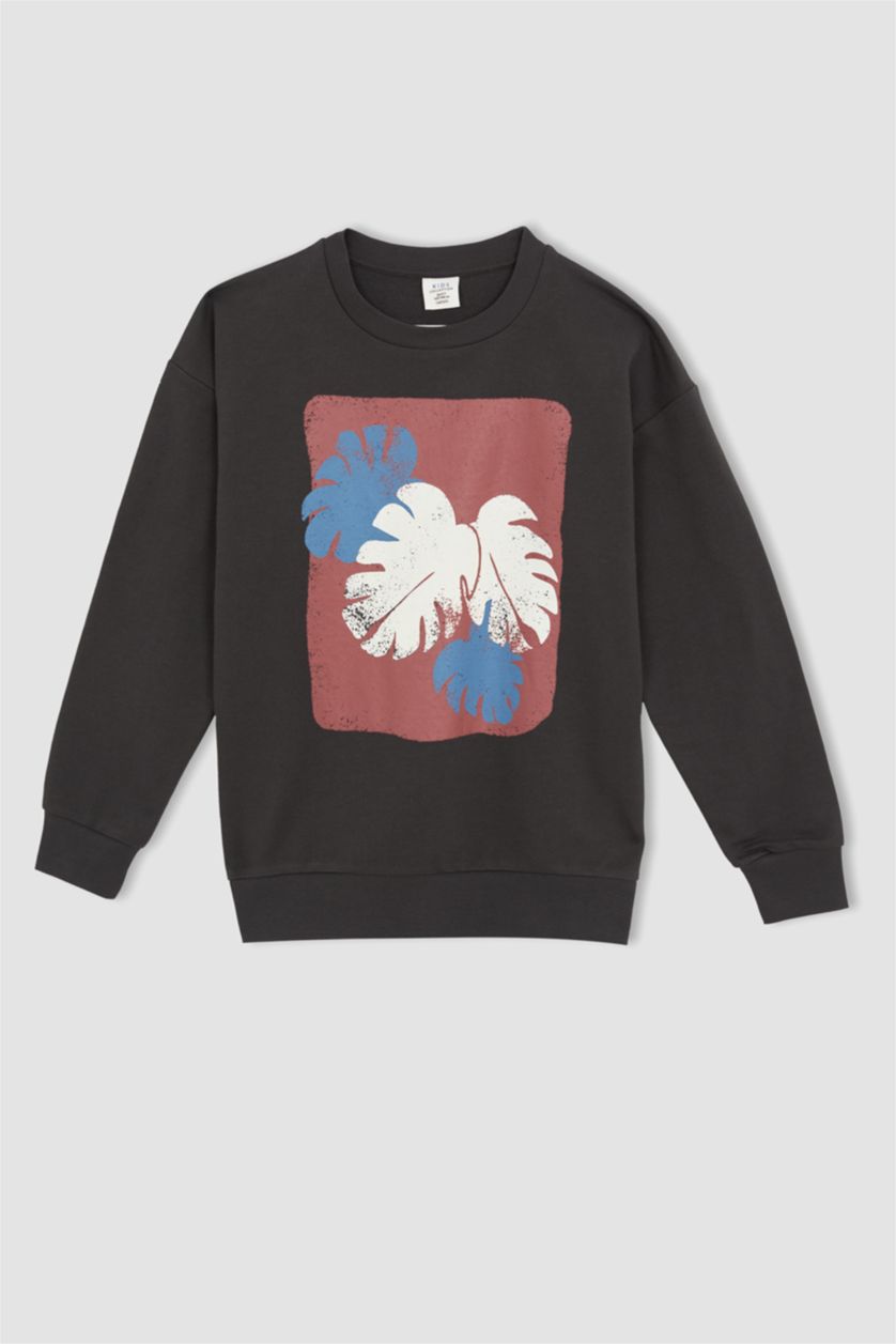 Мальчики и подростки Антрацит Свитшот оверсайз с круглым вырезом и принтом для мальчиков