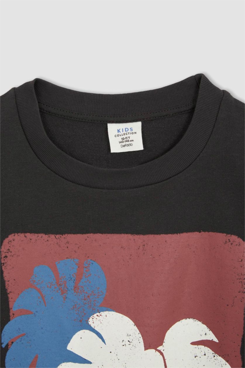 Мальчики и подростки Антрацит Свитшот оверсайз с круглым вырезом и принтом для мальчиков