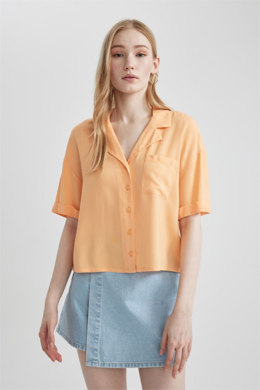 FEMME Orange Chemise à Manches Courtes Coupe régulière