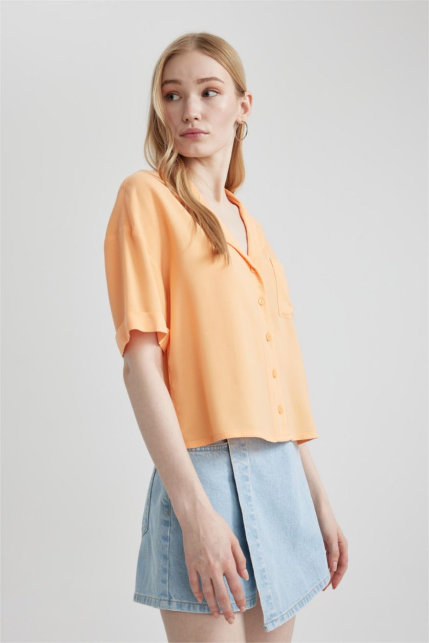 FEMME Orange Chemise à Manches Courtes Coupe régulière