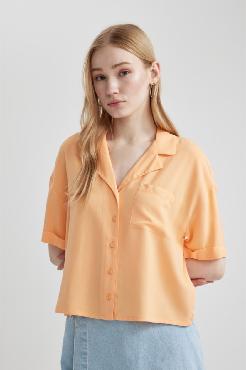 FEMME Orange Chemise à Manches Courtes Coupe régulière