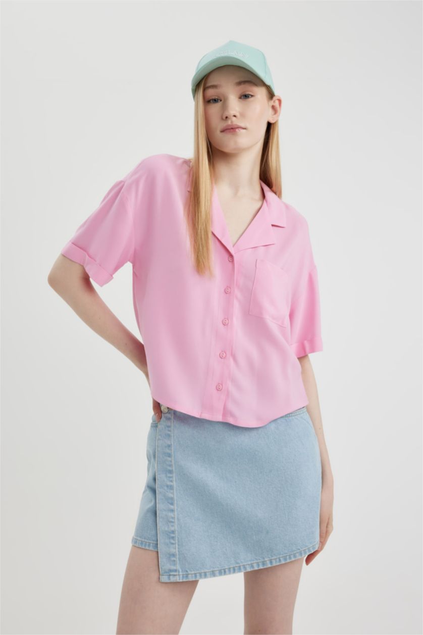WOMAN Pink Regular Fit Short Sleeve Shirt
